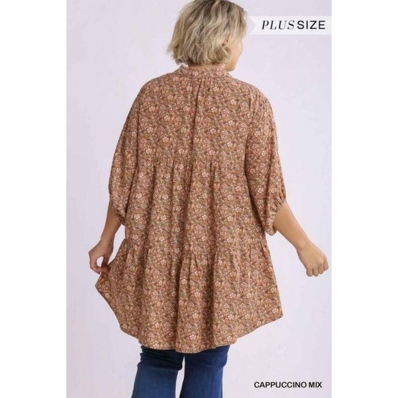 Umgee Plus Cappuccino Mixed Floral Print Tunic Top - Picture 4 of 5